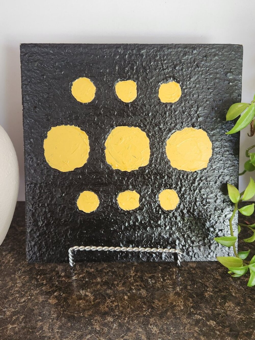 Original Textured Abstract Painting "SOS" on Wood Panel